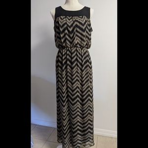 Enfocus Studio Black/Beige Chevron Maxi Dress Sz 6